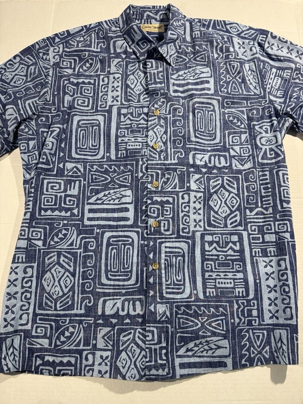 Cooke Street Men's Blue Geometric Print Short Sleeve Woven Cotton Button-Up